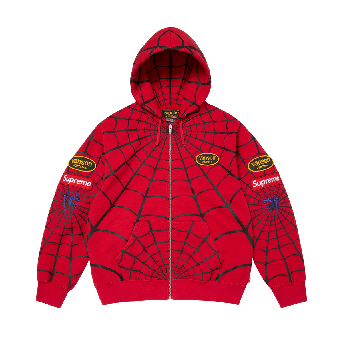Supreme Vanson Leathers Spider-Man Zip Up Hooded Sweatshirt Red