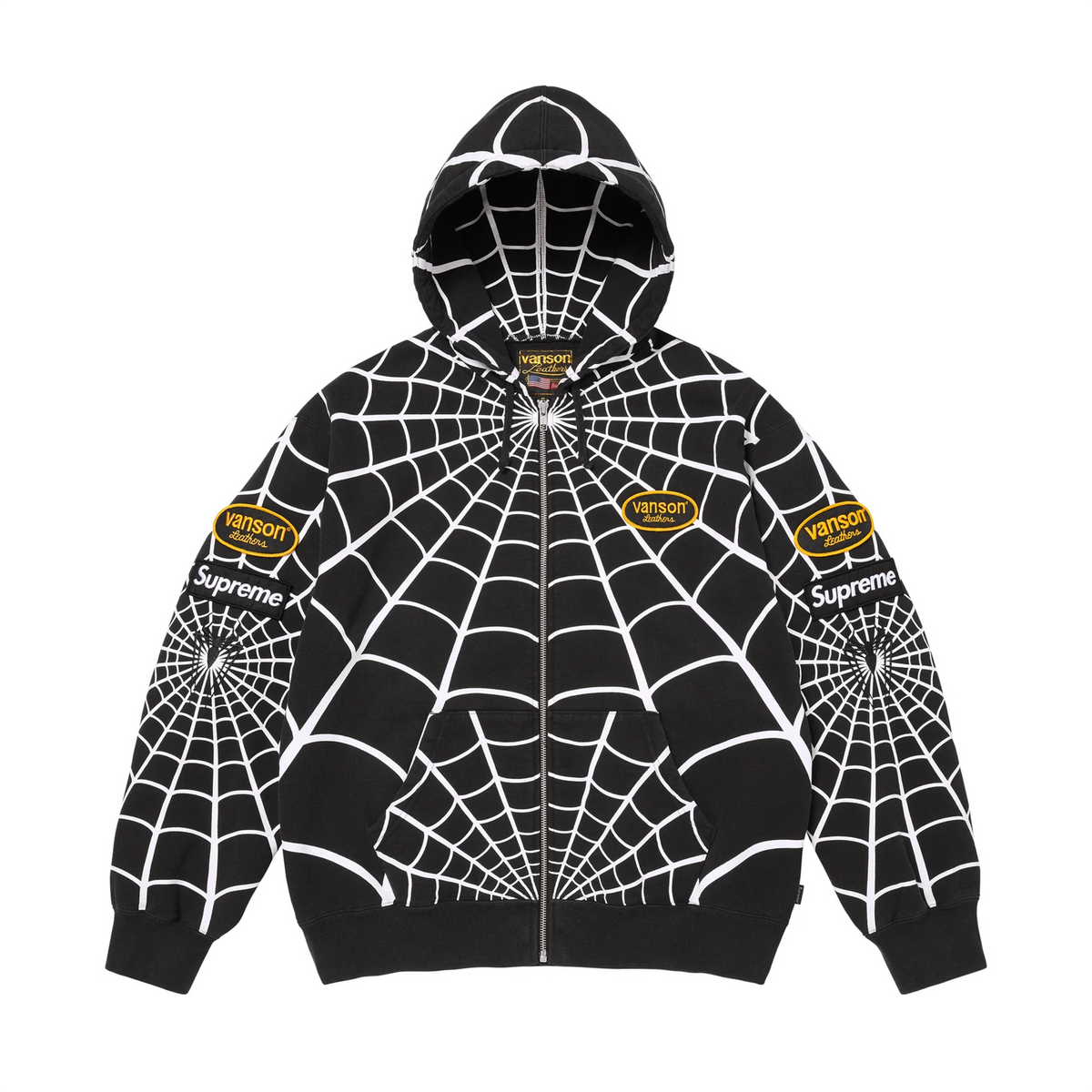 Supreme Vanson Leathers Spider-Man Zip Up Hooded Sweatshirt Black